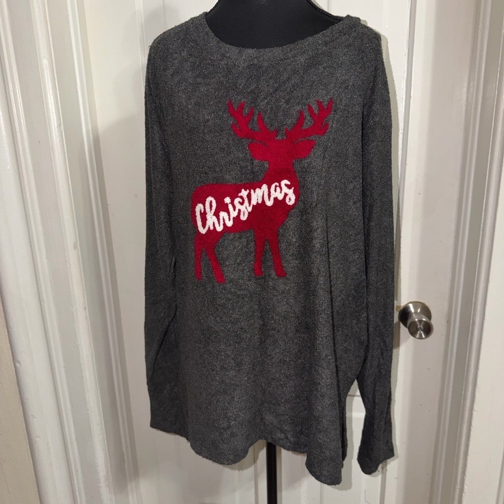 Plus size women's 2XL sweater Gray Christmas Reindeer Sweater, shirt, top